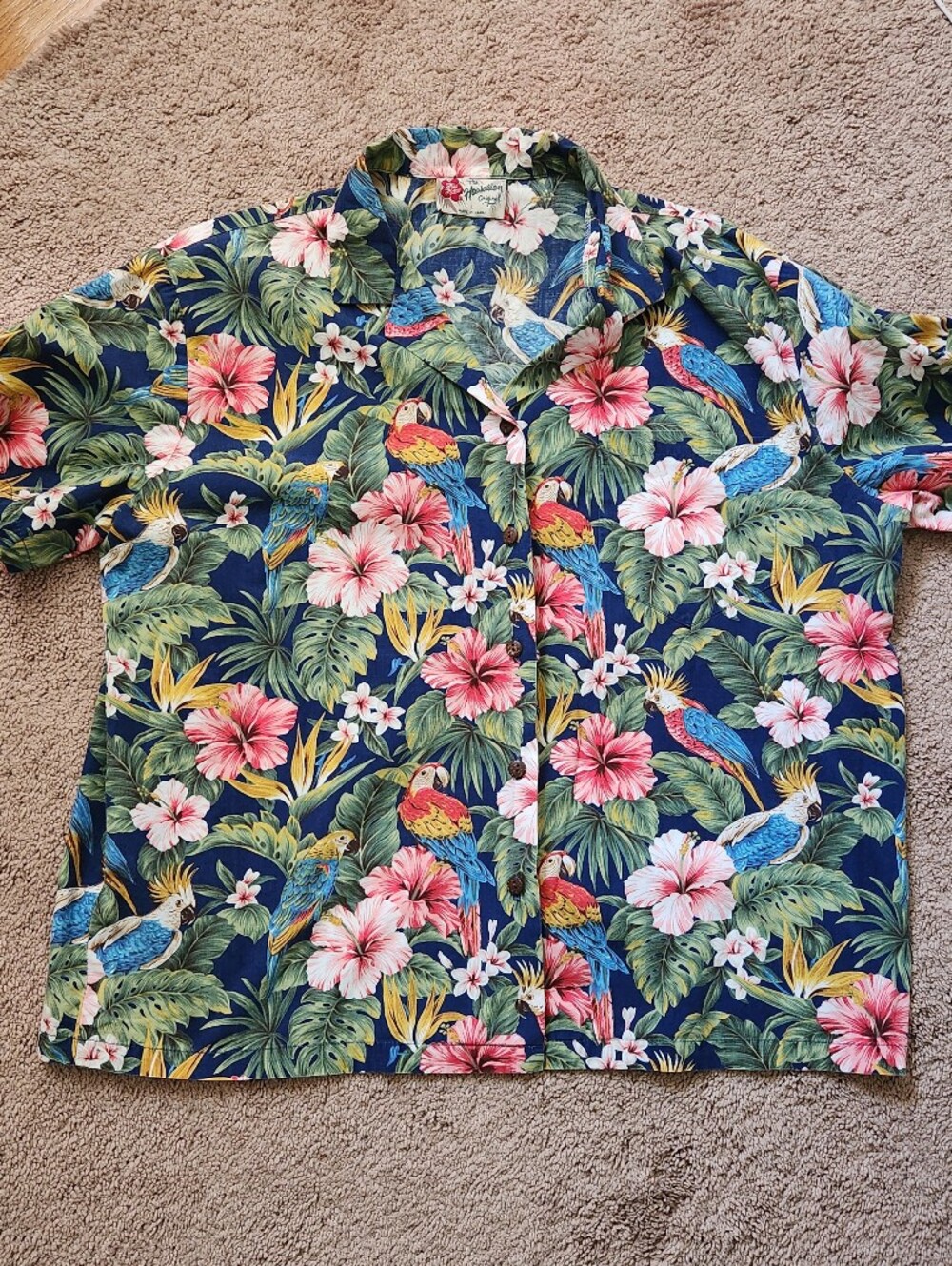 Vtg Hilo Hattie Top Hawaiian Vacay Luau Tropical Button Up Ladies Lrg